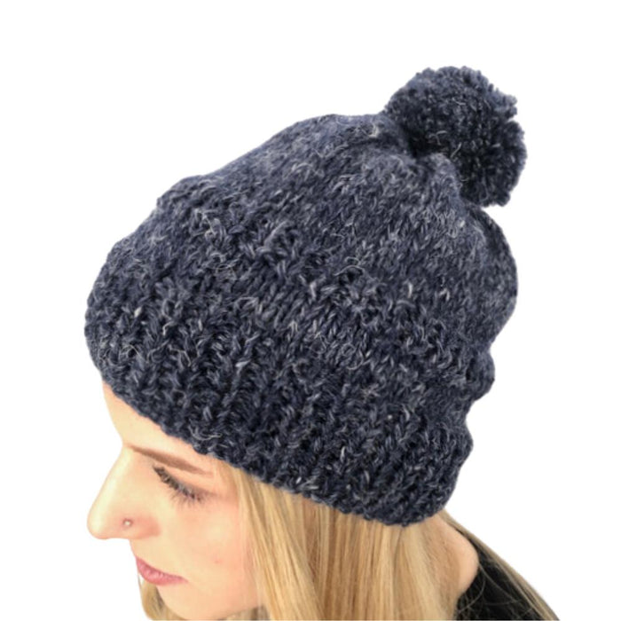 Beanie & slouch hat knitting pattern N1743 in Moro 12ply with pom-pom.