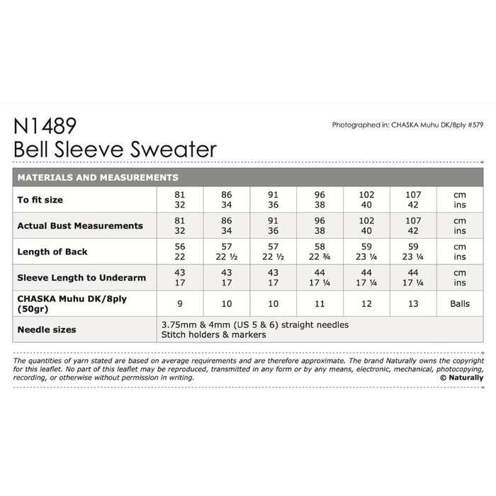 Bell Sleeve Sweater Knitting Pattern (N1489)-Pattern-Wild and Woolly Yarns