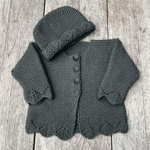 Knitting Pattern for Bobbie Cardigan and Hat with Lacy Edge in 8ply Yarn, Suitable for Babies and Children.