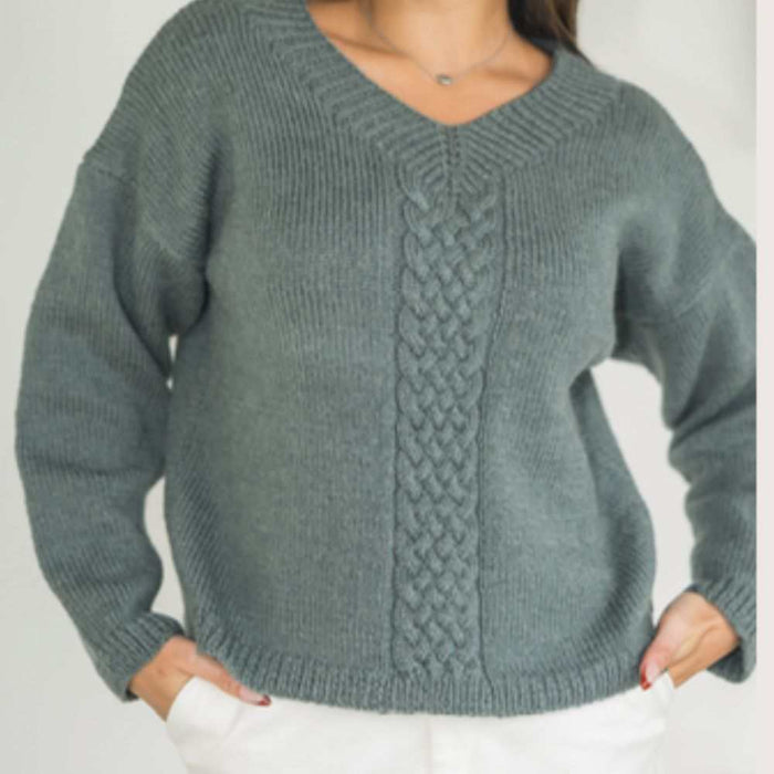 Cable Front V Neck Sweater Knitting Pattern (CRU2305)-Pattern-Wild and Woolly Yarns
