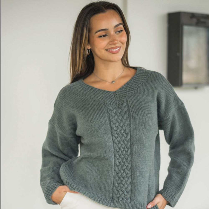 Cable Front V Neck Sweater Knitting Pattern (CRU2305)-Pattern-Wild and Woolly Yarns