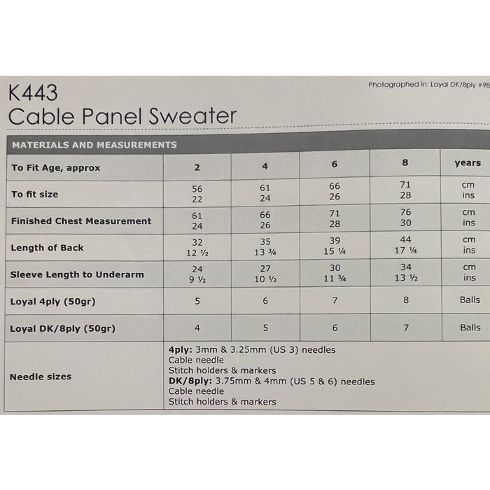 Cable Panel Sweater Knitting Pattern (K443)-Pattern-Wild and Woolly Yarns