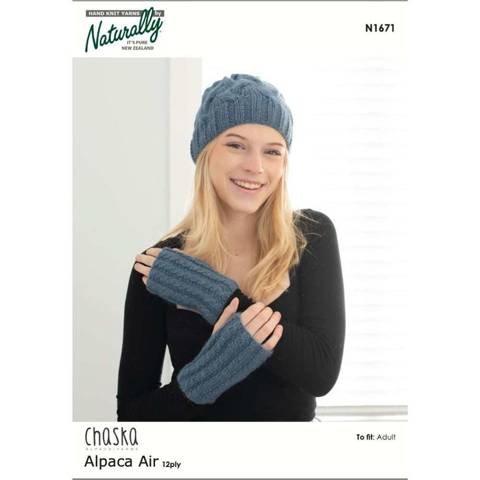 Cabled Beanie & Ribbed Mittens Knitting Pattern (N1671)-Pattern-Wild and Woolly Yarns