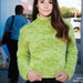 Chunky polo neck sweater knitting pattern, intermediate skill, XS-XXL sizes, lime green color.