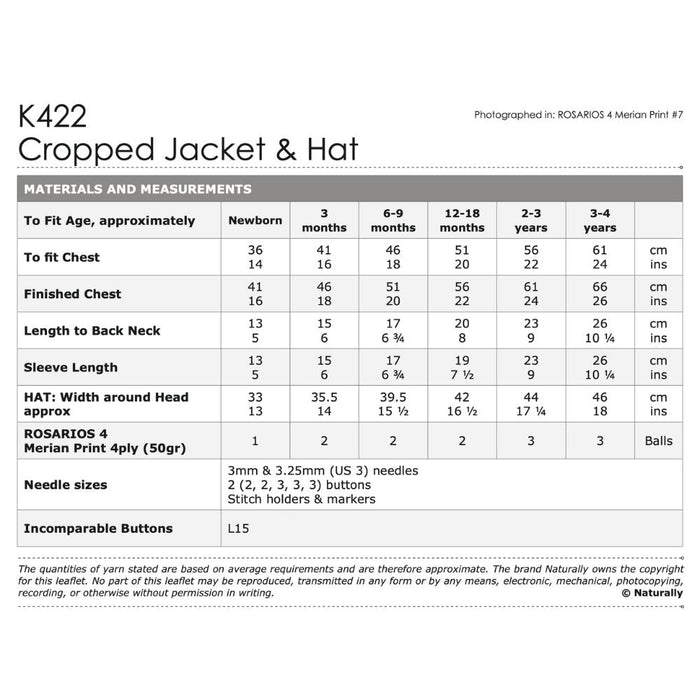 Cropped Jacket & Hat Knitting Pattern (K422)-Pattern-Wild and Woolly Yarns