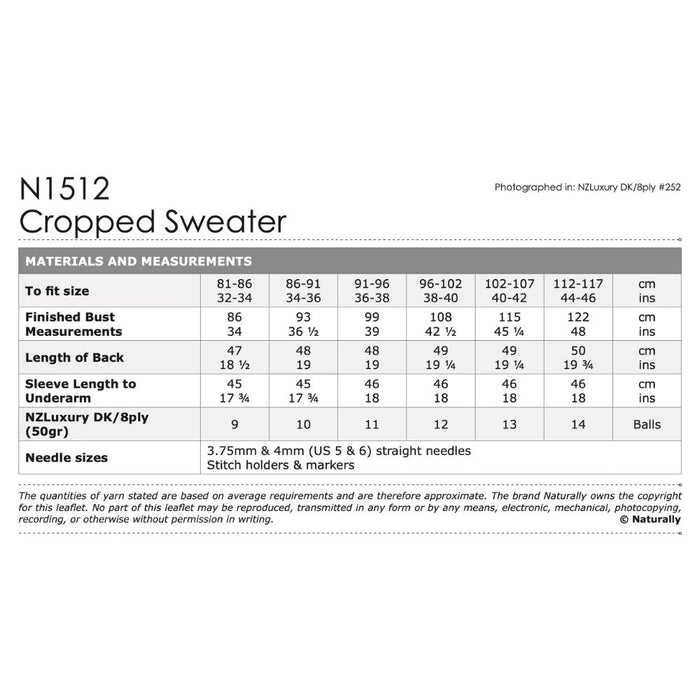 Cropped Sweater Knitting Pattern (N1512)-Pattern-Wild and Woolly Yarns