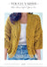 Cozy Emma Cardigan in mustard yellow, showcasing eyelet details and three-quarter sleeves; perfect knitting pattern for slouchy comfort.