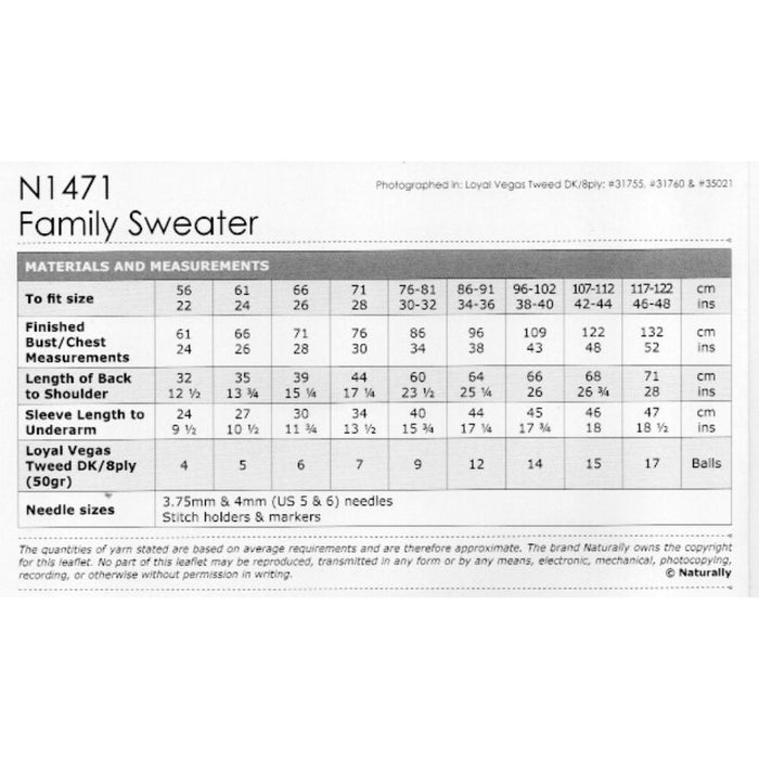 Family Sweater Knitting Pattern (N1471)-Pattern-Wild and Woolly Yarns