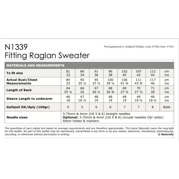 Fitted Raglan Sweater Knitting Pattern (N1339)-Pattern-Wild and Woolly Yarns