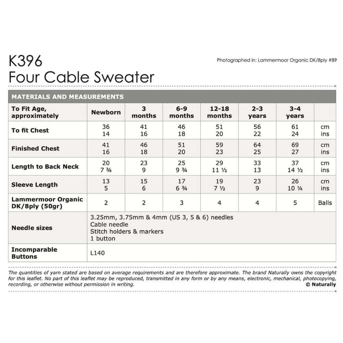 Four Cable Sweater Knitting Pattern (K396)-Pattern-Wild and Woolly Yarns