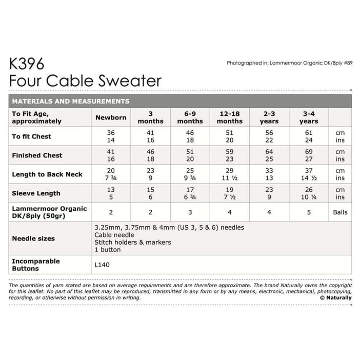 Four Cable Sweater Knitting Pattern (K396)-Pattern-Wild and Woolly Yarns