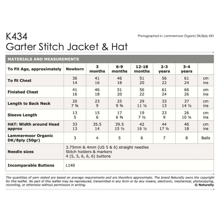 Garter Stitch Jacket & Hat Knitting Pattern (K434)-Pattern-Wild and Woolly Yarns