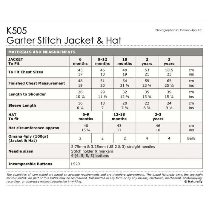 Garter Stitch Jacket & Hat Knitting Pattern (K505)-Pattern-Wild and Woolly Yarns