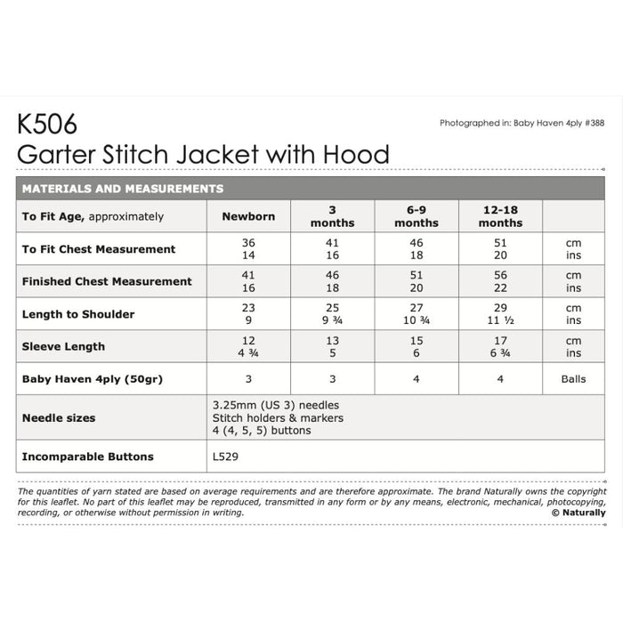 Garter Stitch Jacket with Hood Knitting Pattern (K506)-Pattern-Wild and Woolly Yarns