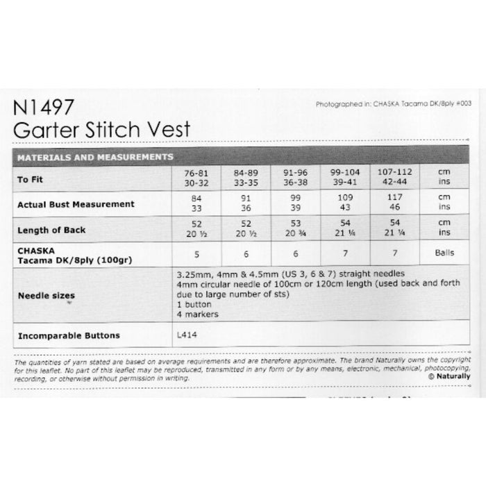 Garter Stitch Vest Knitting Pattern (N1497)-Pattern-Wild and Woolly Yarns