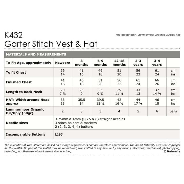 Garter Stitch Vest and Hat Knitting Pattern (K432)-Pattern-Wild and Woolly Yarns