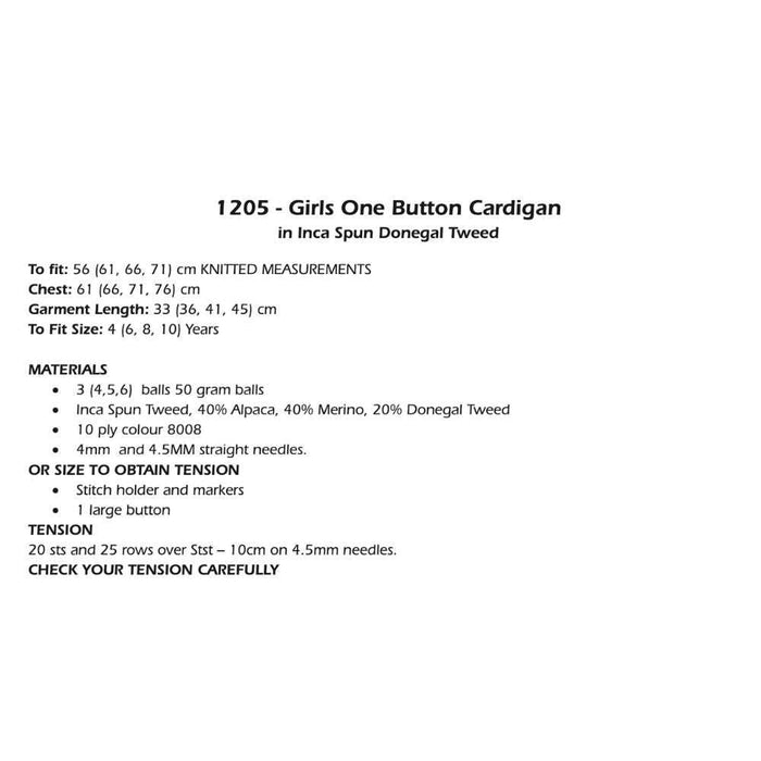 Girls Button Cardigan Knitting Pattern (AP1205)-Pattern-Wild and Woolly Yarns