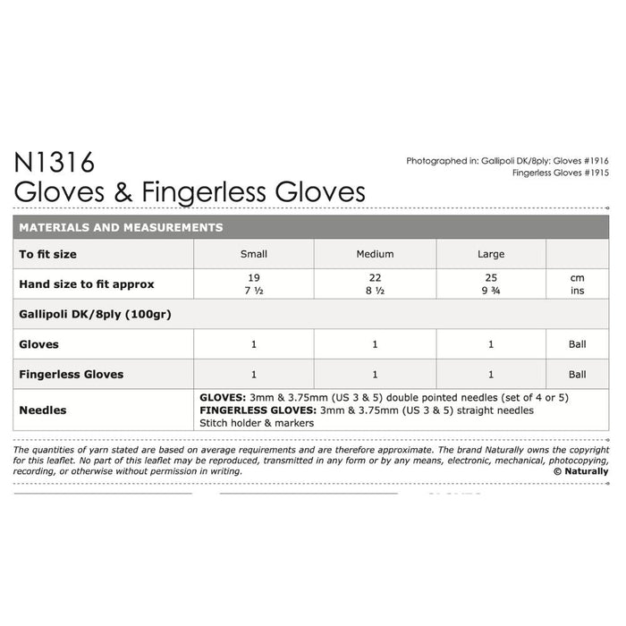 Gloves & Fingerless Gloves Knitting Pattern (N1316)-Pattern-Wild and Woolly Yarns