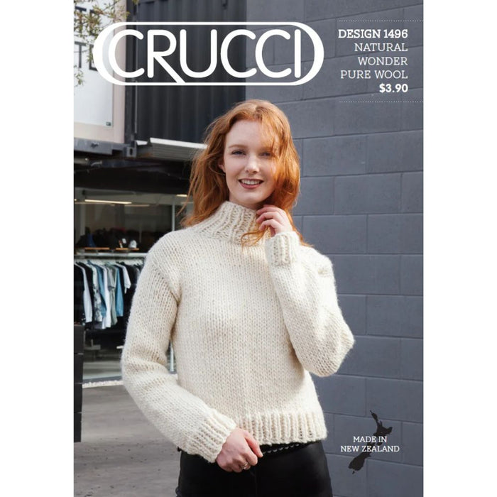 Crucci high neck sweater knitting pattern design 1496 with pure wool.