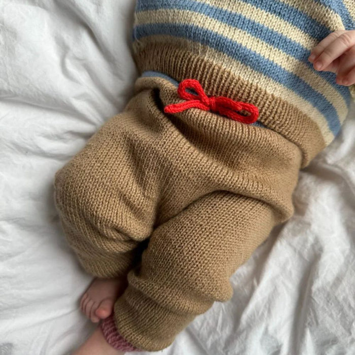 Holger Baby Set knitted sweater and pants in beige with striped pattern by PetiteKnit.