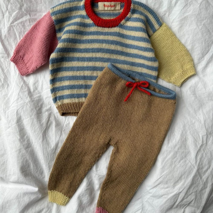 Holger Baby Set knitting pattern by PetiteKnit featuring striped sweater and pants in multiple colors.