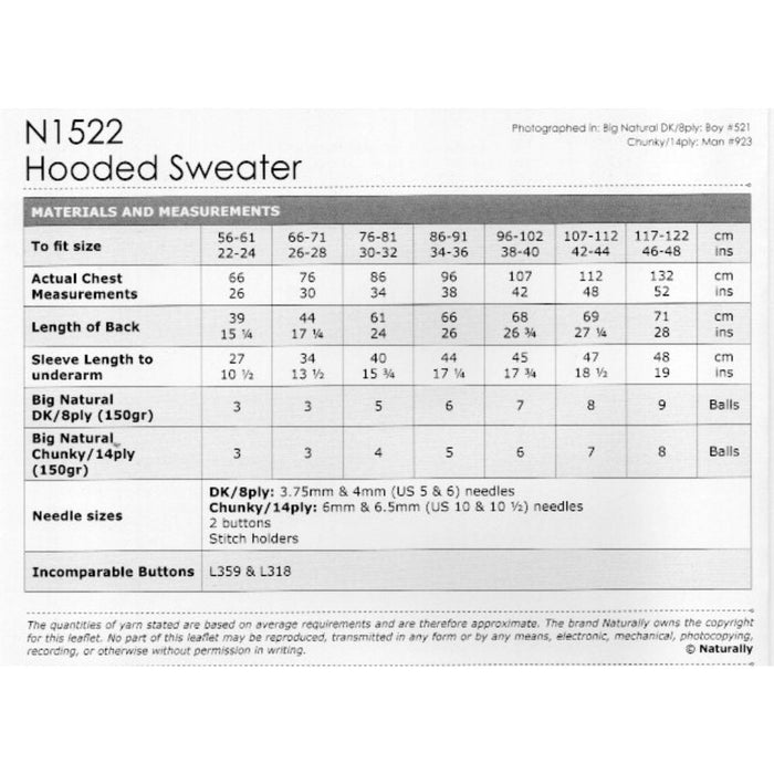 Hooded Sweater Knitting Pattern (N1522)-Pattern-Wild and Woolly Yarns