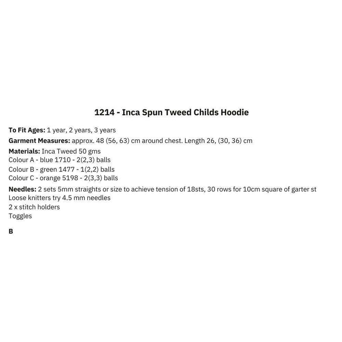 Inca Spun Tweed Childs Hoodie Knitting Pattern (AP1214)-Pattern-Wild and Woolly Yarns