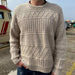 Ingrid Sweater Man knitting pattern by PetiteKnit with textured knit and purl design.