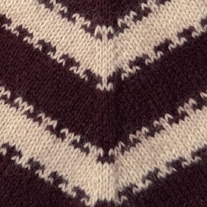 Close-up of two-colored striped knitting pattern from PetiteKnit cardigan.