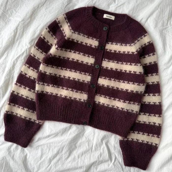 PetiteKnit Key Cardigan with two-colored stripes and button plackets.