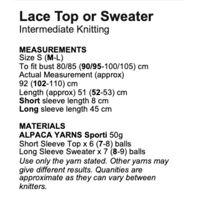 Lace Insert Top or Sweater Knitting Pattern (AP2210)-Pattern-Wild and Woolly Yarns