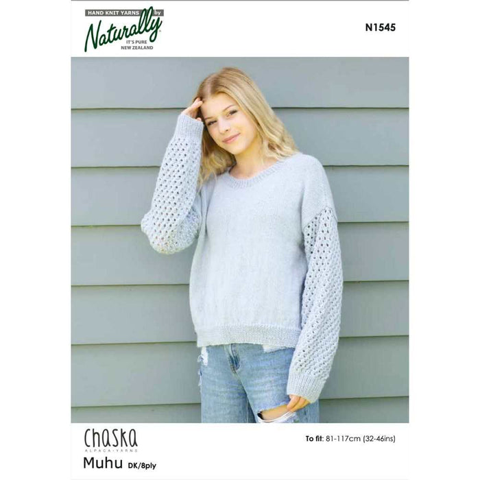 Lace Sleeve Sweater Knitting Pattern (N1545)-Pattern-Wild and Woolly Yarns