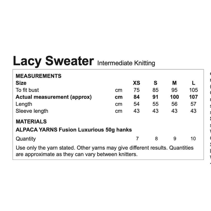 Lacy Sweater Knitting Pattern (AP2013)-Pattern-Wild and Woolly Yarns
