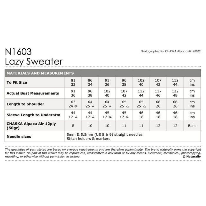 Lazy Sweater Knitting Pattern (N1603)-Pattern-Wild and Woolly Yarns