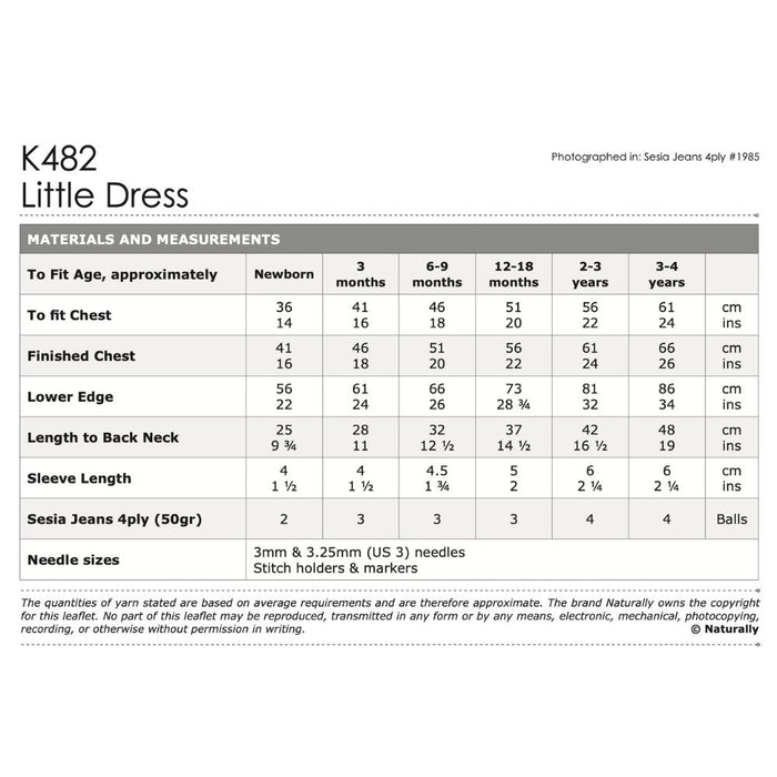 Little Dress Knitting Pattern (K482)-Pattern-Wild and Woolly Yarns