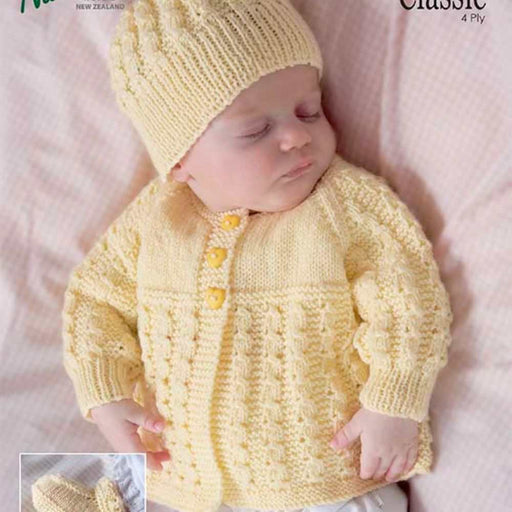 Matinee Jacket, Hat & Booties Knitting Pattern (K614)-Pattern-Wild and Woolly Yarns