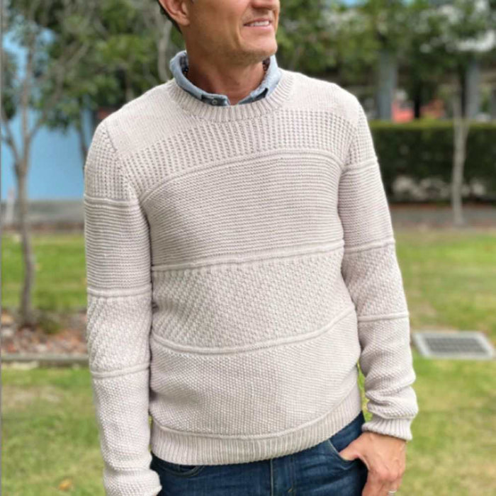 Men’s Multi-Stitch Crew Neck Knitting Pattern (CRU2209)-Pattern-Wild and Woolly Yarns
