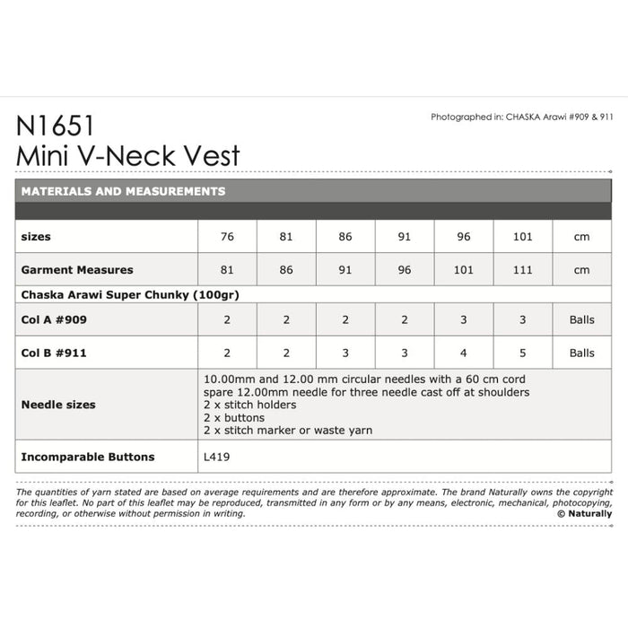 Mini V-Neck Vest Knitting Pattern (N1651)-Pattern-Wild and Woolly Yarns