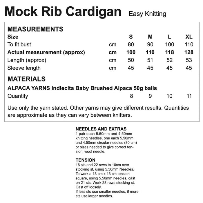 Mock Rib Cardigan Knitting Pattern (1141)-Pattern-Wild and Woolly Yarns