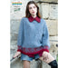 Mohair sweater knitting pattern featuring an elegant mohair and silk blend with a Jacquard design, shown worn by a model against a stone background.