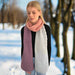 Multi-coloured scarf with diagonal rib pattern in pink and beige, knitted in Merino 12ply yarn.