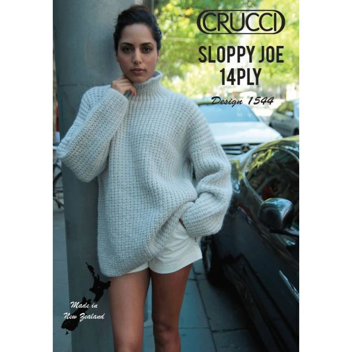 Oversized turtleneck sweater knitting pattern CRU1544 in Sloppy Joe 14ply wool, easy skill level.