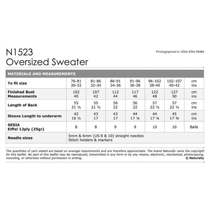 Oversized Sweater Knitting Pattern (N1523)-Pattern-Wild and Woolly Yarns