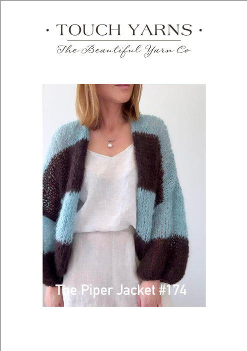 Piper Jacket Knitting Pattern #174 featuring a stylish, multicolored mohair cardigan.