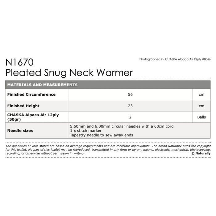 Pleated Snug Neck Warmer Knitting Pattern (N1670)-Pattern-Wild and Woolly Yarns