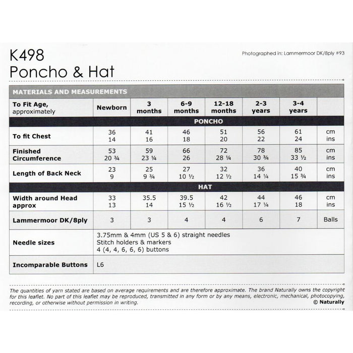 Poncho & Hat Knitting Pattern (K498)-Pattern-Wild and Woolly Yarns