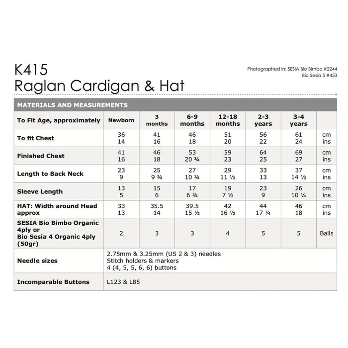 Raglan Cardigan & Hat Knitting Pattern (K415)-Pattern-Wild and Woolly Yarns