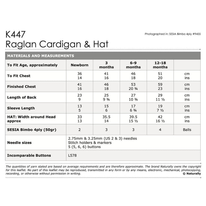 Raglan Cardigan & Hat Knitting Pattern (K447)-Pattern-Wild and Woolly Yarns