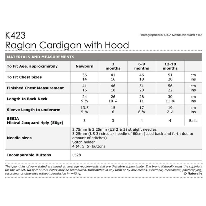 Raglan Cardigan with Hood Knitting Pattern (K423)-Pattern-Wild and Woolly Yarns