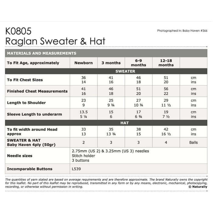Raglan Sweater & Hat Knitting Pattern (K0805)-Pattern-Wild and Woolly Yarns